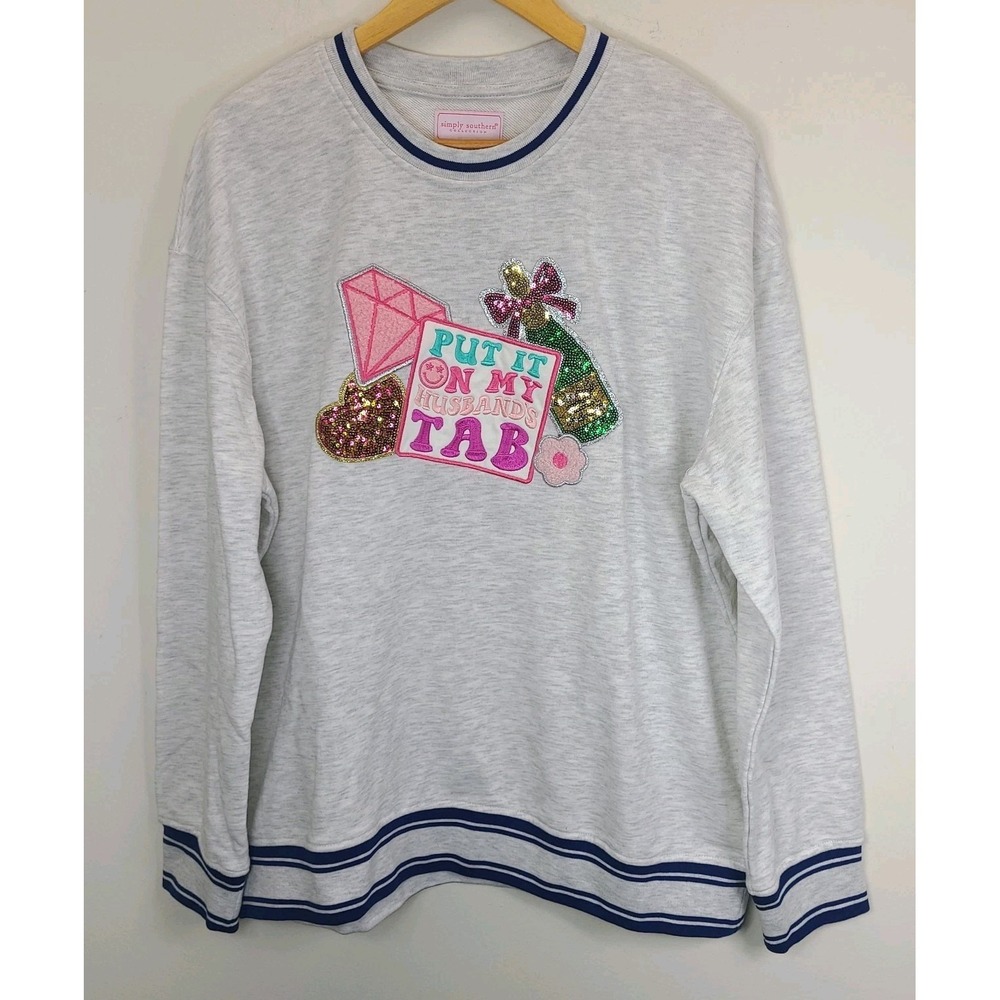 Simply Southern Sweatshirt Womens Large "Put It On My Husband's Tab Graphic" top - Picture 2 of 6